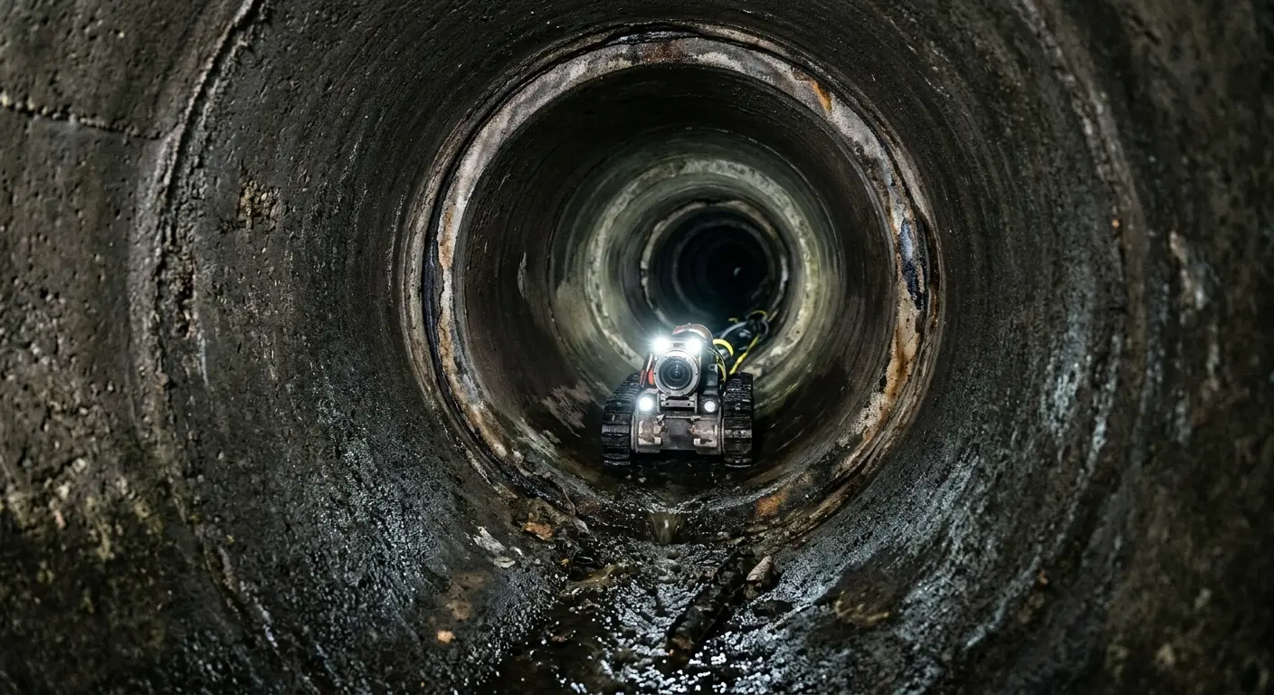 Robotic sewer camera inspecting pipe interior for Sewer Line Repair in Montville